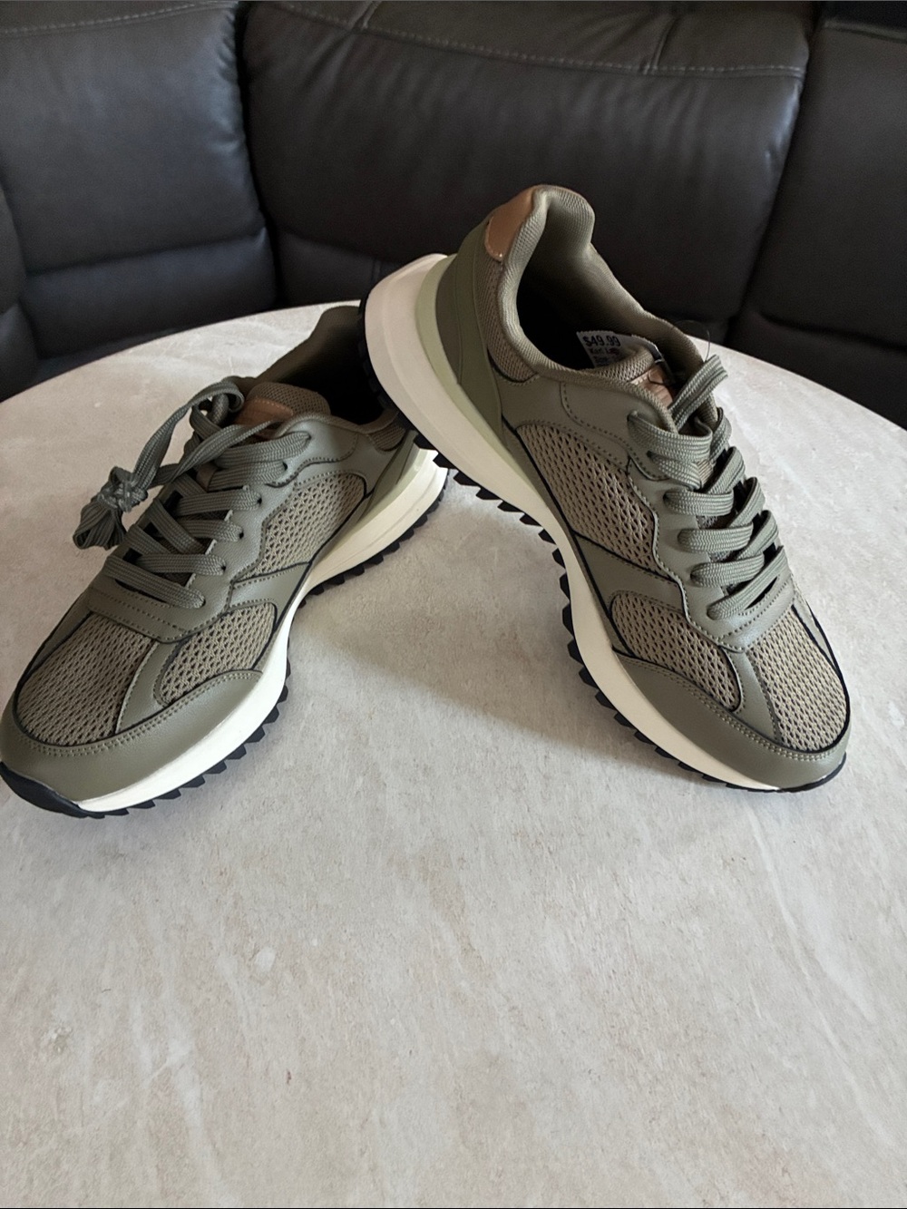 Karl Lagerfeld Olive Green and Brown Men's Mesh Runner Sneakers